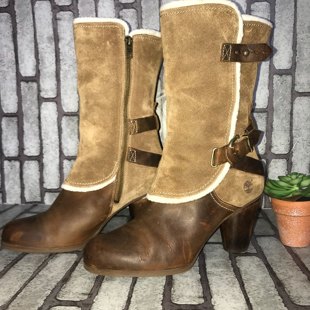 Timberland Two-Tone Brown & Tan Suede Leather Heeled Boots